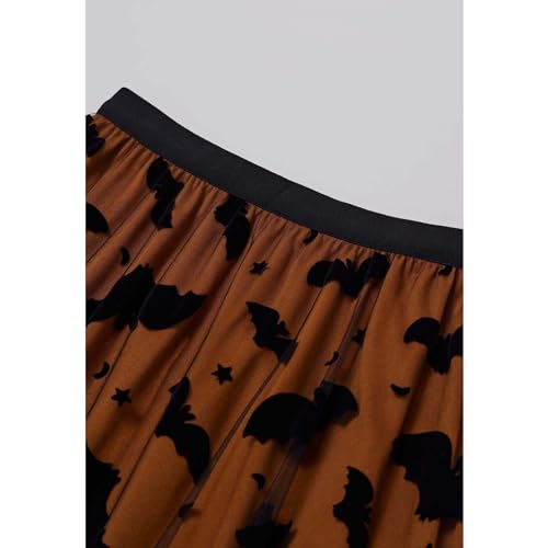 CHICWISH Women's Pumpkin Tulle Tutu Skirt Velvet Bats Elastic Waist Halloween Party Layered Mesh Midi Skirt Halloween Costume
