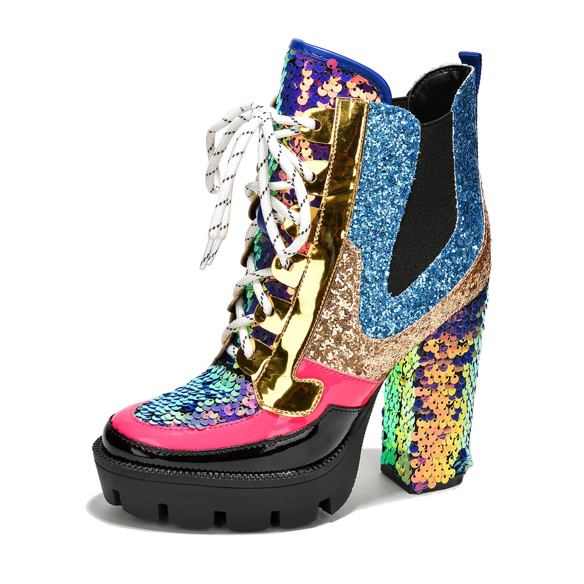 Women's Rhinestone Cowboy Booties - Western Ankle Boots with Pointed Toe, Block Heel & Lace-Up Design for Casual Dress or Party | Stylish Comfortable Short Booties (Nell)