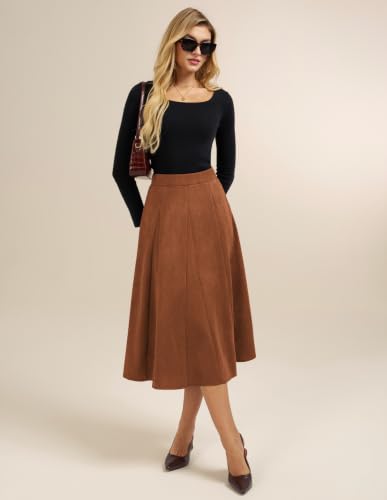 Belle Poque Women Suede Skirt High Waisted A Line Midi Skirts