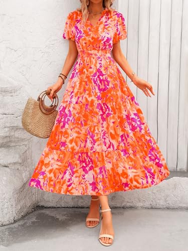 MASCOMODA Summer Maxi Dresses for Women 2026 Short Sleeve Long Floral Dress