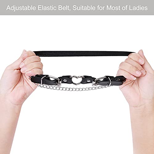 2PCs Leather Leg Garter with Chains, Elastic Rock Heart Thigh Garter for Women