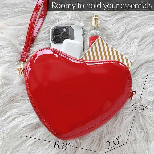 Heart-Shaped Glossy Vegan Leather Chain Crossbody Bag