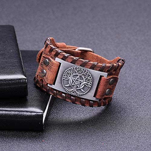 HAQUIL Viking Wiccan Egytian Black Brown Wide Leather Wristband Bracelet Ancient Medieval Jewelry Gift for Men