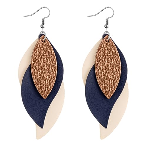Layered Leather Leaf Boho Dangle Earrings Main image