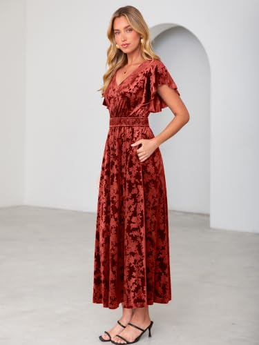 BerryGo Women's Fall Velvet Floral Maxi Wedding Guest Dress