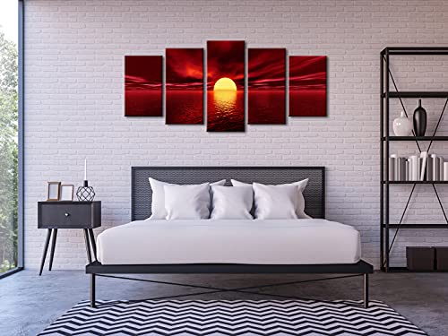 Red Sun 5-Piece Modern Canvas Wall Art