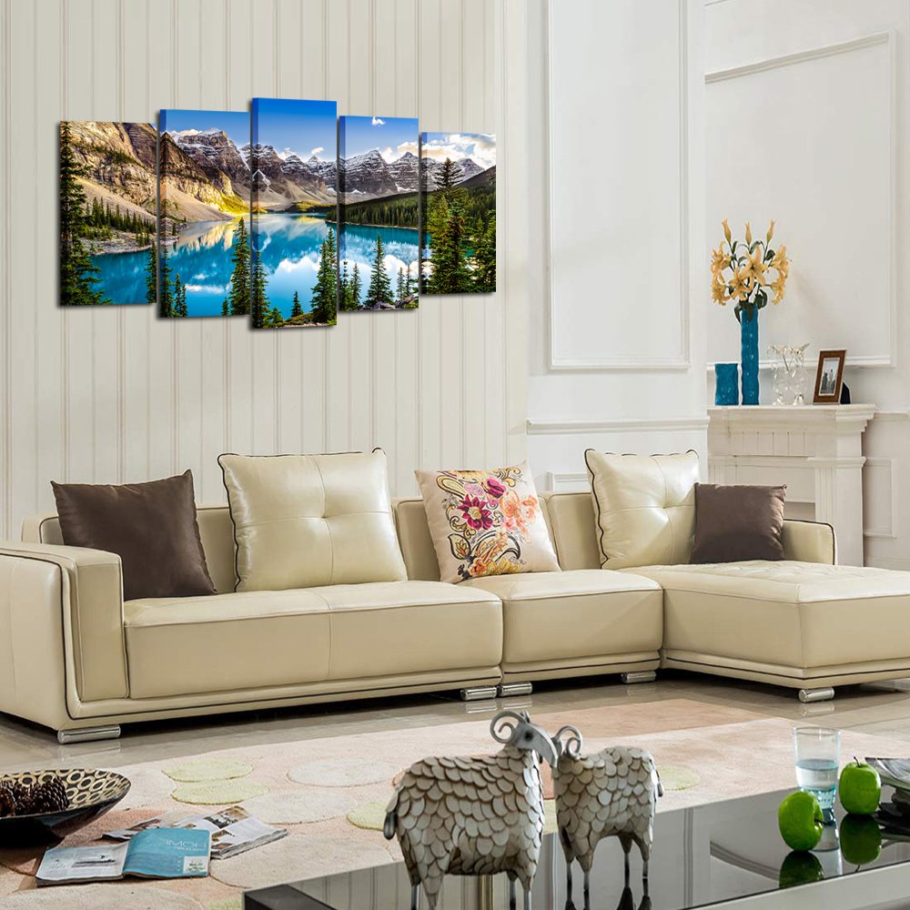 5 Pieces Canvas Prints Lake and Mountain Landscape