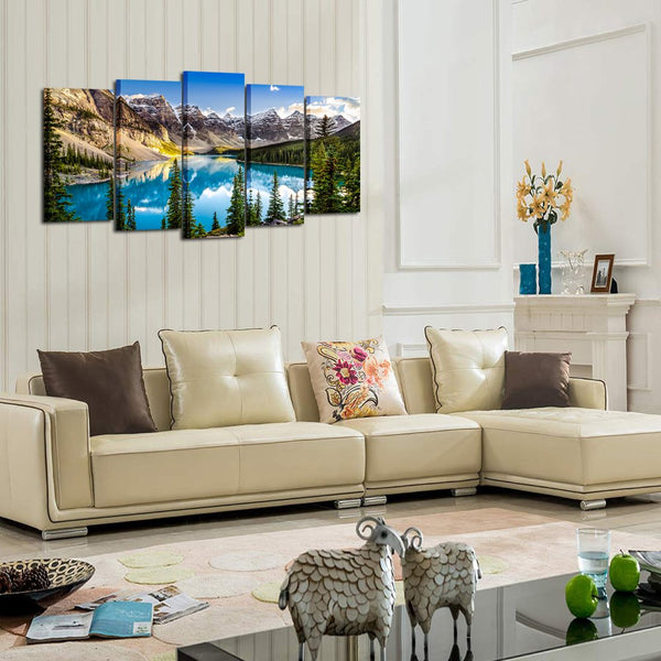 5 Pieces Canvas Prints Lake and Mountain Landscape