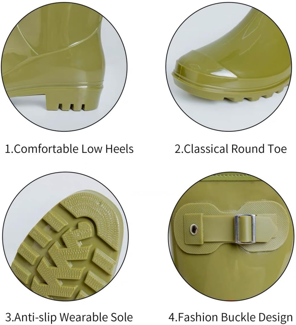 Women's Mid Calf Rain Boots Waterproof Fashion Shoes