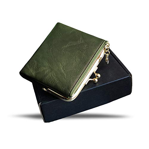 Womens Small RFID Compact Bifold Wallet — Vintage Kiss-Lock Coin Purse