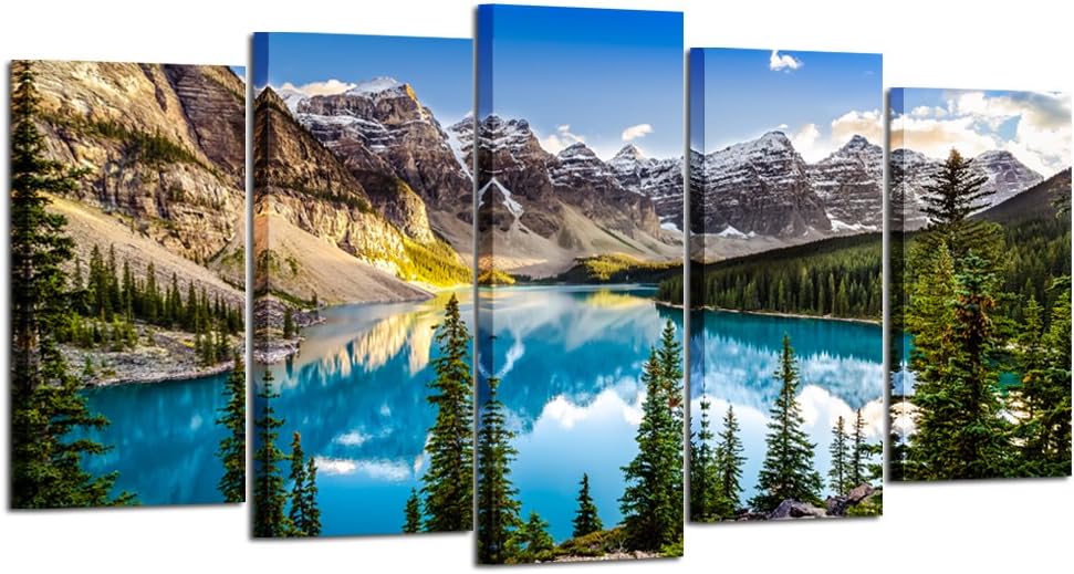 5 Pieces Canvas Prints Lake and Mountain Landscape