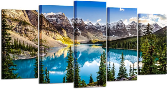 5 Pieces Canvas Prints Lake and Mountain Landscape