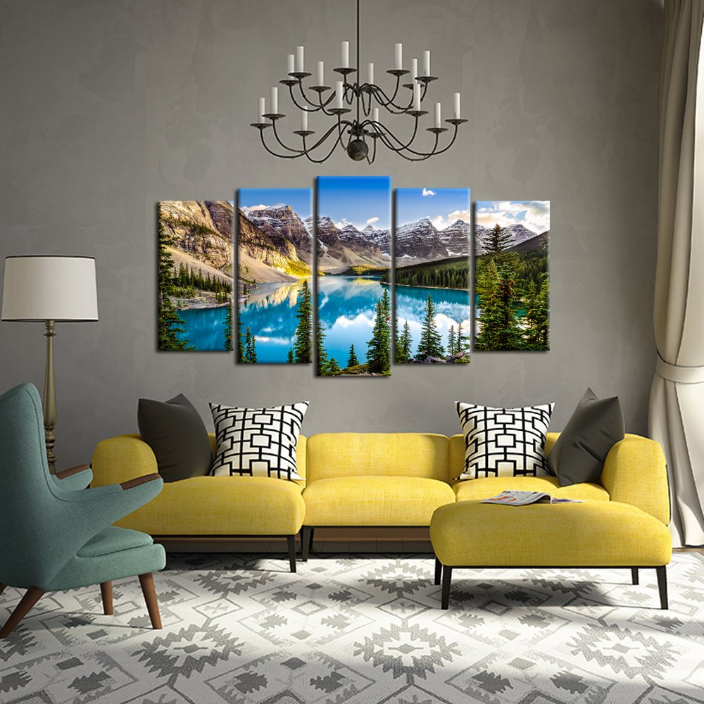 5 Pieces Canvas Prints Lake and Mountain Landscape