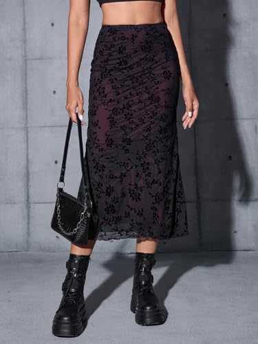 Verdusa Women's Fishtail Mesh Long Skirt 90s Y2k Outfits Goth Clothes
