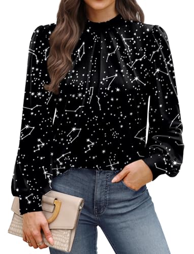 WIHOLL Long Sleeve Shirts for Women Mock Neck Tops Pleated Front Blouses Dressy Casual Spring Fall Clothes 2026 Fashion