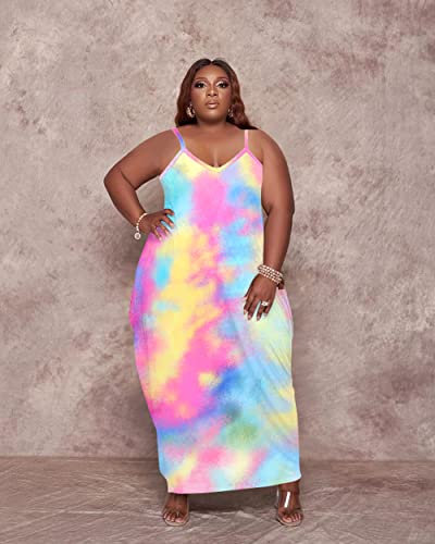 Tycorwd Women's Plus Size Casual Maxi Dresses Short Sleeve Loose Beach Dress Sundress with Pockets