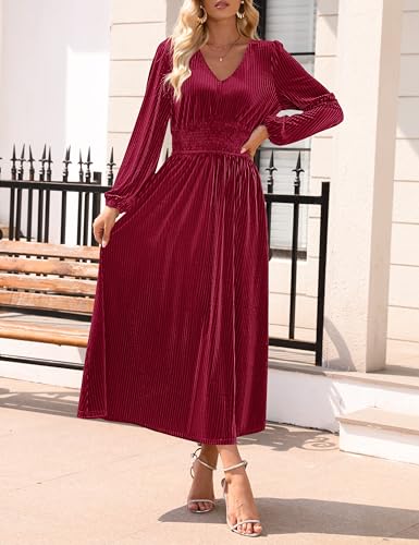ZESICA Women's Velvet Wedding Guest Cocktail Long Sleeve Winter Dress