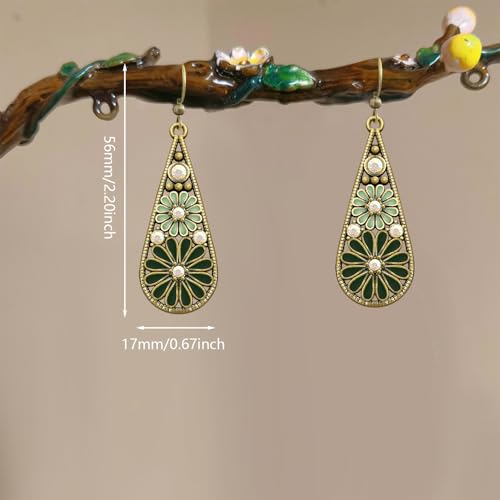 Copper Crystal Teardrop Enamel Flower Earrings