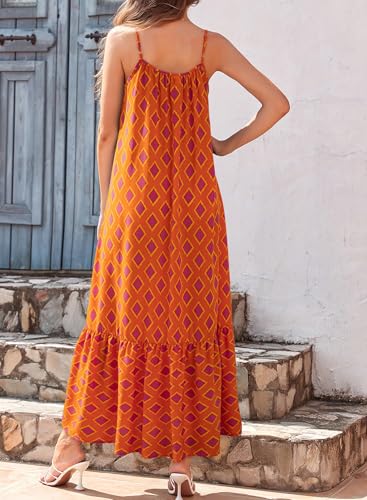 Dokotoo Women Summer Dresses Scoop Neck Ruffle Flowy Boho Maxi Dress