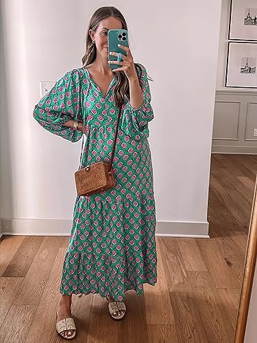 miduo Womens Casual V Neck Half Sleeve Bohemian Geometric Maxi Long Dresses