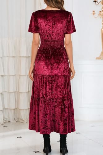 R.Vivimos Womens Fall Winter Velvet Elastic Waist Maxi Dress