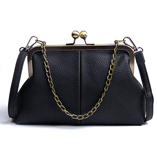 Women Classical Kiss Lock Clutch with Chain Strap Shoulder Bag Purse Wallet