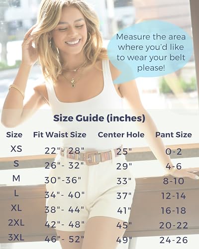 Womens Casual Belts - Multicolor Woven Belt & Brown Vegan Leather Belt