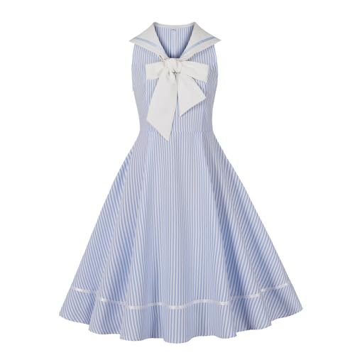 1950s Nautical Sailor Collar Swing Dress