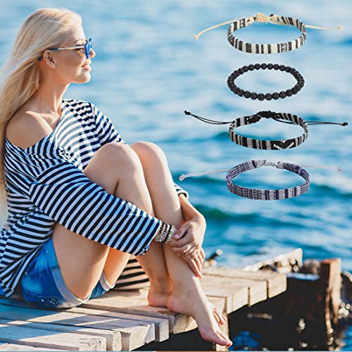 Beach Bracelet Set for Men and Women, Surfer Men Bracelet, Braided Boho Summer Bracelets Adjustable Men's Bracelet Handmade Women Bracelet String Rope Ankle Bracelets Birthday Gift