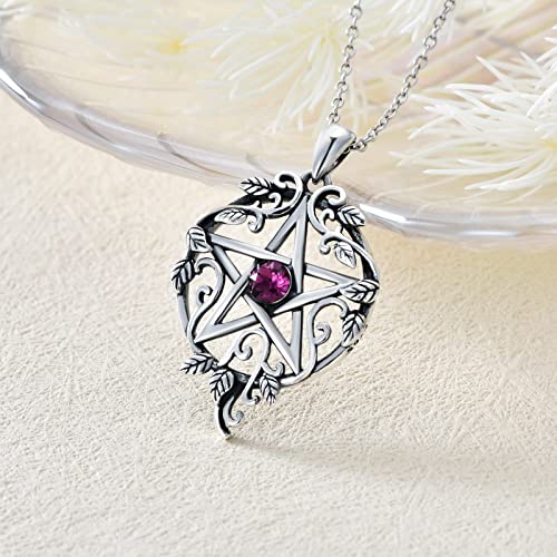 Sterling Silver Pentagram Necklace with Birthstone Tetragrammaton