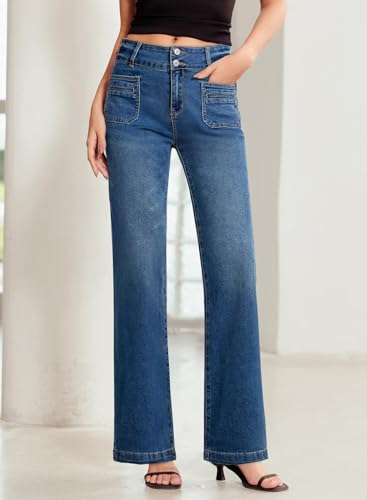 Sidefeel Women's Wide Leg Jeans High Waisted Tummy Control Stretchy