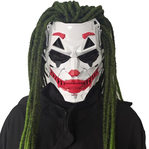 IUUBVV Futuristic Clown Mask, White and Red, Cosplay Costume Accessory