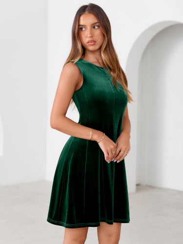 Simplee Womens Velvet Mini Dress Sleeveless Crew Neck A Line Cocktail Party Dress Fall Winter