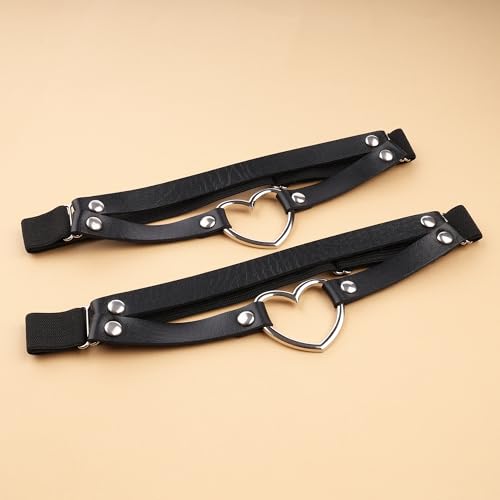 FM FM42 Multicolor PU Simulated Leather Women's Gothic Double Straps Heart O Ring Leg Thigh Elastic Garter Belt, One Pair
