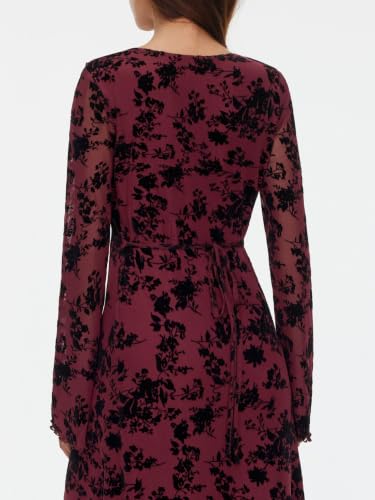 CIDER Women's Floral Velvet Dress Mesh Long Sleeve Maxi Dress