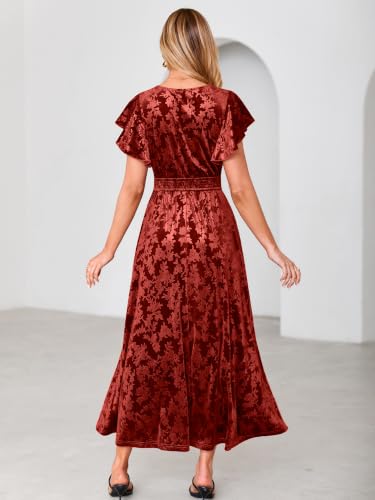 BerryGo Women's Fall Velvet Floral Maxi Wedding Guest Dress