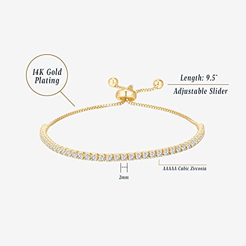 PAVOI Tennis Bracelets for Women, 14K Gold Plated Adjustable CZ Bracelet