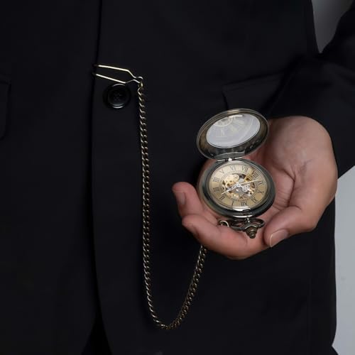 Mechanical Pocket Watch, for Men Women Special Magnifier Half Hunter E