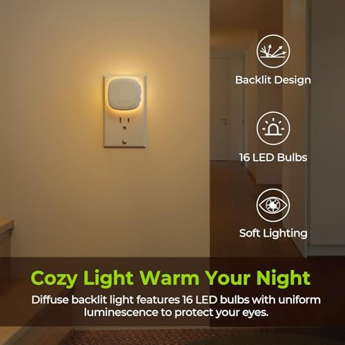 Auvon Plug-in LED Backlit Night Light With Motion Sensor & Dusk to Dawn Sensor, Dimmable Warm Whi...