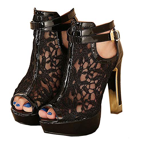 Women's Pretty Lace Flowers Open Toes High Heels Ankle Boots