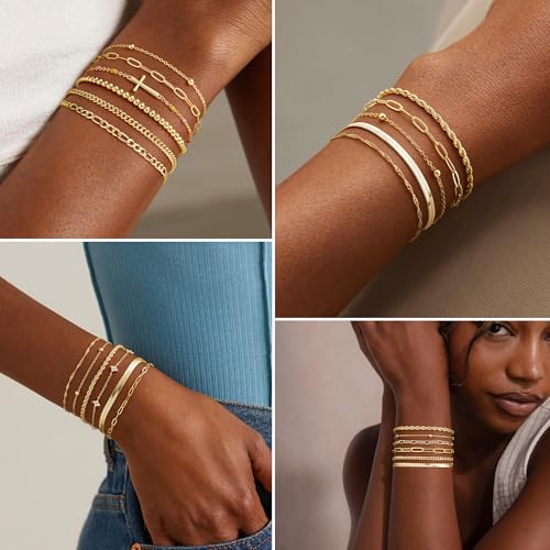 M MOOHAM Gold Bracelets Set for Women No Tarnish