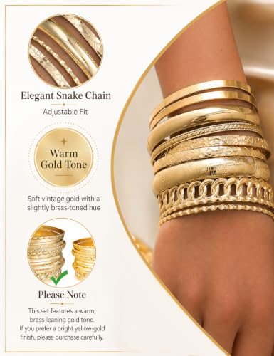 Gold Bangle Bracelets for Women, Indian Bangles Stackable Set, Multi Layer Textured 18K Gold Plated Chunky Bracelets Boho Jewelrys Set