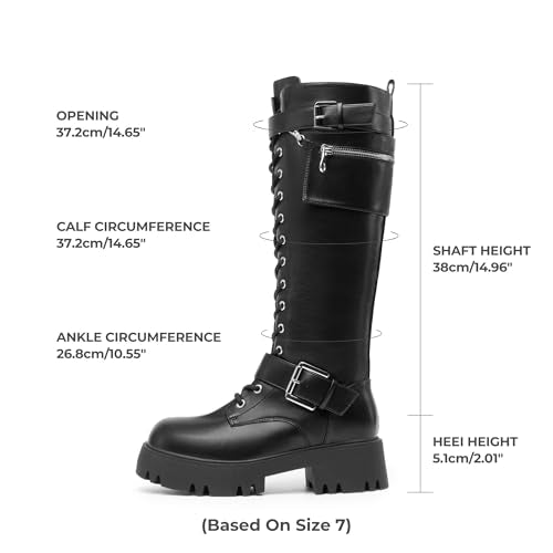 DREAM PAIRS Womens Knee High Combat Boots Platform Heels