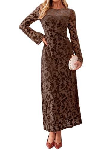 Simplee Womens Velvet Long Sleeve Fall Formal Wedding Guest Maxi Dress Main image