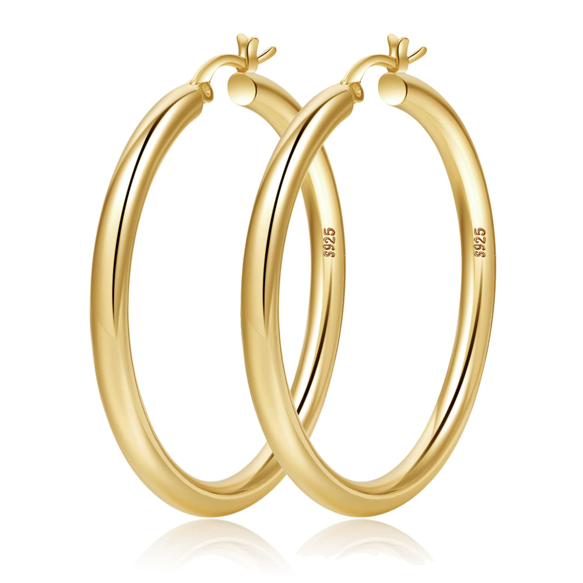 4mm Thick Gold Chunky Earrings Steling Silver Post Hoops Earrings For Women Hollow Tube Hoops Earrings Thick Gold Hoop Earrings Hypoallergenic