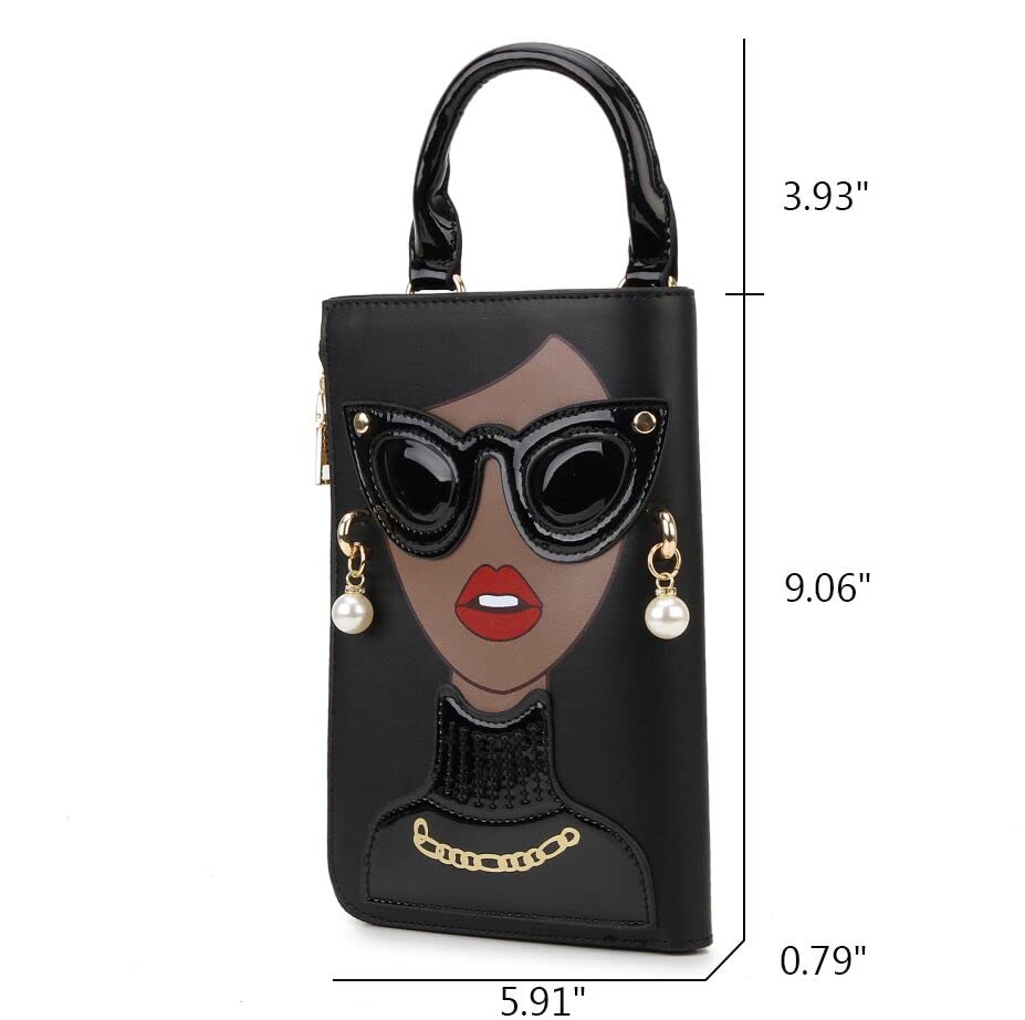 Women Novelty Lady Face Shoulder Bags Funky PU Leather Top Handle Satchel Handbags Clutch Purse for Women