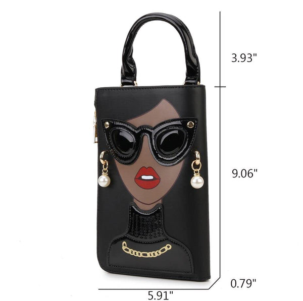 Women Novelty Lady Face Shoulder Bags Funky PU Leather Top Handle Satchel Handbags Clutch Purse for Women