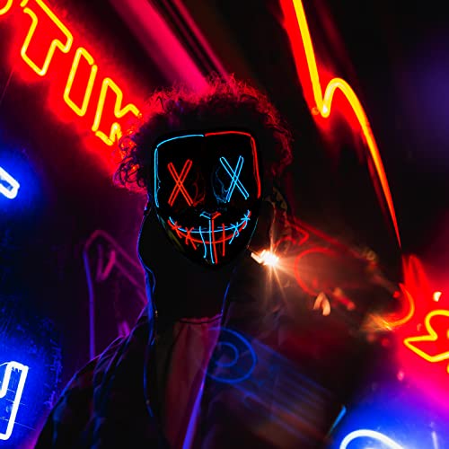 Poptrend Halloween Mask LED Light up Mask Scary mask for Festival Cosplay Halloween Costume Masquerade Parties,Carnival,Gift (2 PACK-B)