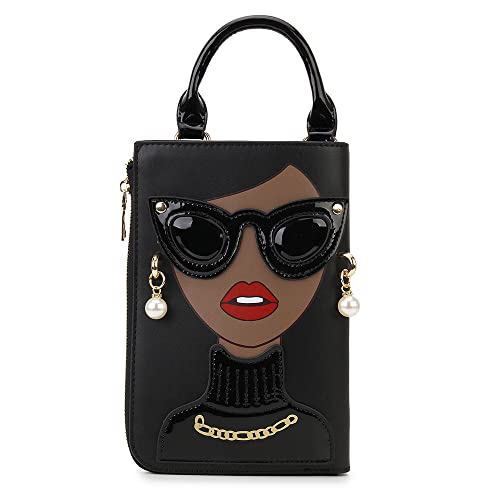 Women Novelty Lady Face Shoulder Bags Funky PU Leather Top Handle Satchel Handbags Clutch Purse for Women