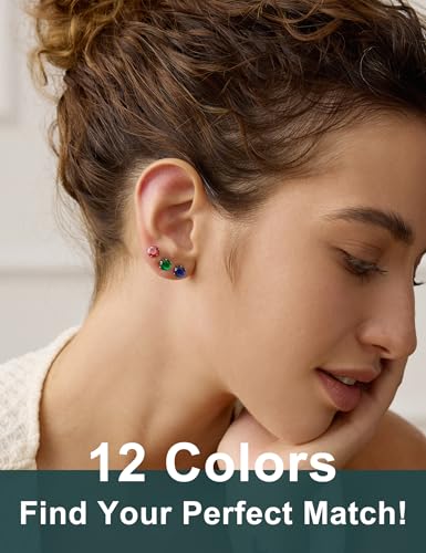 12 Pairs Silver Earrings Surgical Steel Earrings Women's Earrings Hypoallergenic Earrings Set Men's Earrings 12 Colors CubicZirconia Studs Earrings